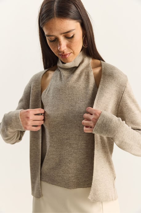 Halv Turtleneck Utskuret Ribbat Blus - Image 5