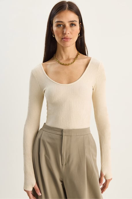 Slim Fit Lange Mouwen U Hals Blouse - Image 1