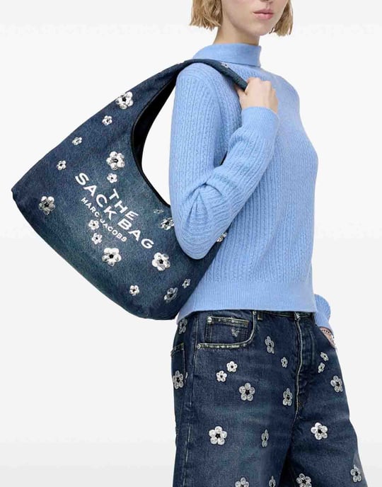 De Sequin Daisy Denim Sack Bag - Image 5