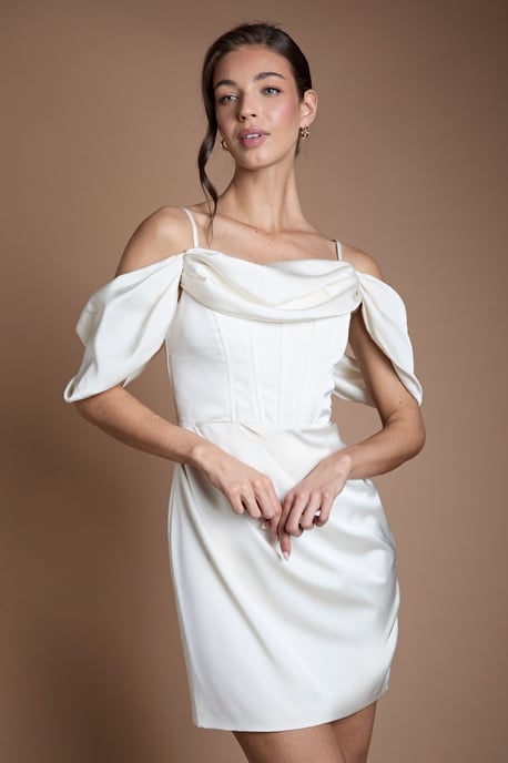 Satin Corset Mini Wedding Dress - Image 2