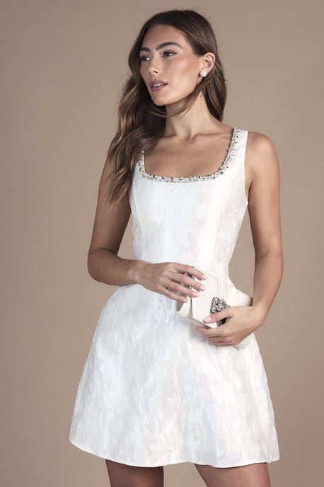 Jacquard Mini Dress With Jewel Trim - Image 1