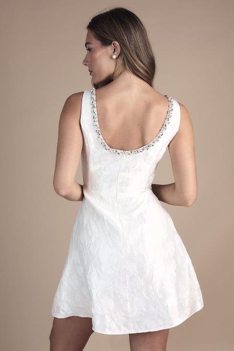 Jacquard Mini Dress With Jewel Trim - Image 3