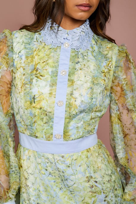Collared Printed Mesh Mini Dress - Image 3