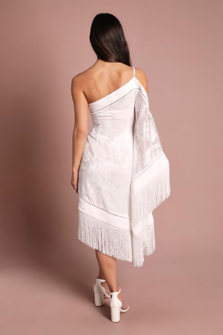 One Shoulder Fringe Detail Bridal Mini Dress - Image 3