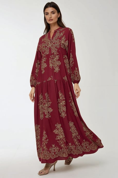 Geprinte Lange Mouwen Viscose Maxi Jurk - Image 1