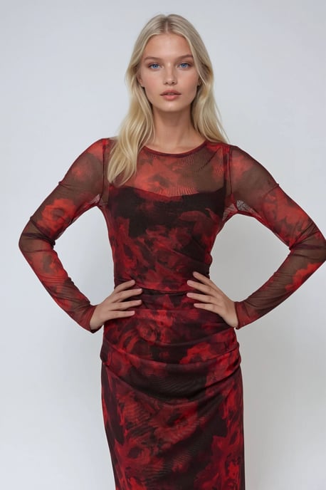 Bloemenprint Bodycon Maxi Mesh Jurk - Image 3