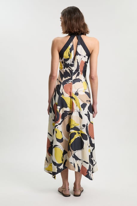 Abstract Print Viscose Linen Woven Halter Neck Maxi Dress - Image 3