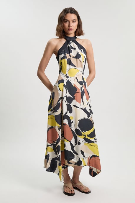 Abstract Print Viscose Linen Woven Halter Neck Maxi Dress - Image 4
