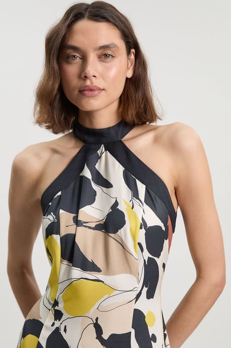 Abstract Print Viscose Linen Woven Halter Neck Maxi Dress - Image 5