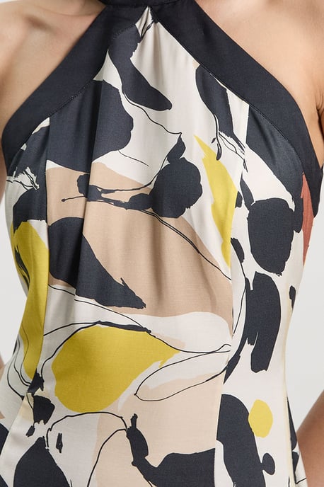 Abstract Print Viscose Linen Woven Halter Neck Maxi Dress - Image 6