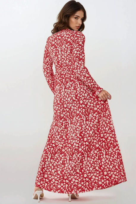 Bloemige Maxi Jurk met Ronde Hals en Ceintuur - Image 4