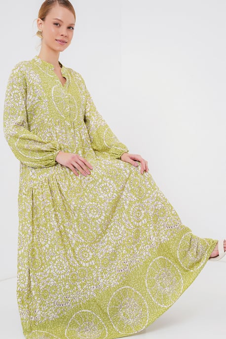 Geprinte V-hals Maxi Jurk - Image 1