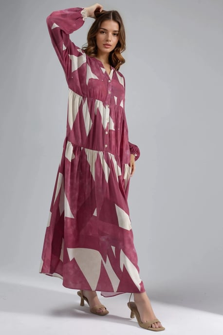 Printed Long Sleeve Viscose Maxi Dress - Image 2