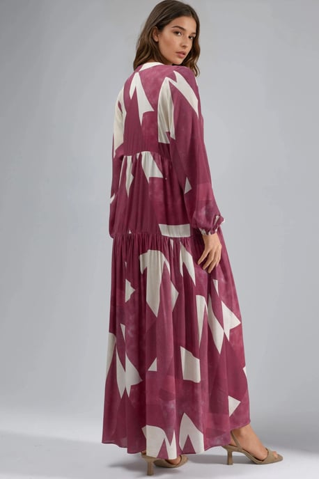 Printed Long Sleeve Viscose Maxi Dress - Image 3