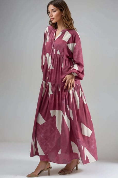 Printed Long Sleeve Viscose Maxi Dress - Image 4
