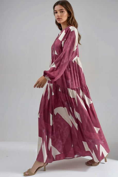Printed Long Sleeve Viscose Maxi Dress - Image 5