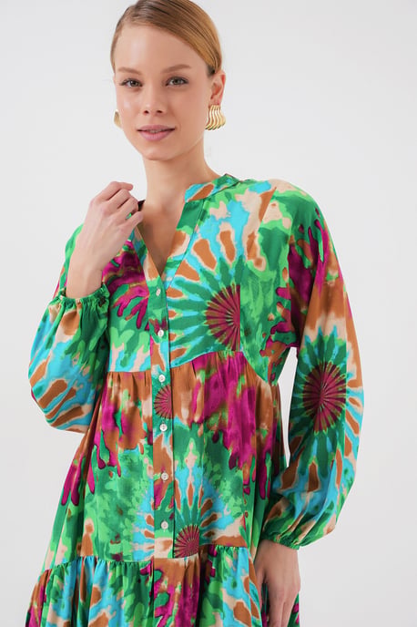 Geprinte V-hals Maxi-jurk met knoopsluiting - Image 3