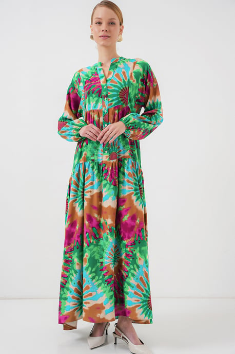 Geprinte V-hals Maxi-jurk met knoopsluiting - Image 4