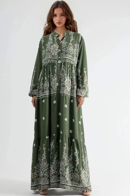 Comfort Fit Patterned Maxi Dress with V-Neck - Image 2