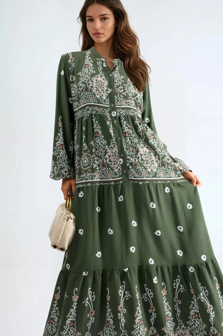 Comfort Fit Patterned Maxi Dress with V-Neck - Image 3