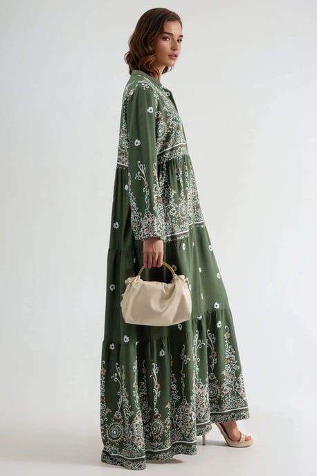 Comfort Fit Patterned Maxi Dress with V-Neck - Image 5