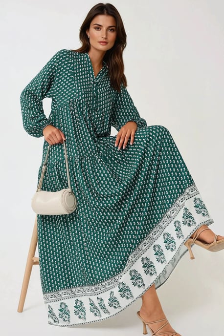 Printed V-Neck Maxi Dress - Image 1