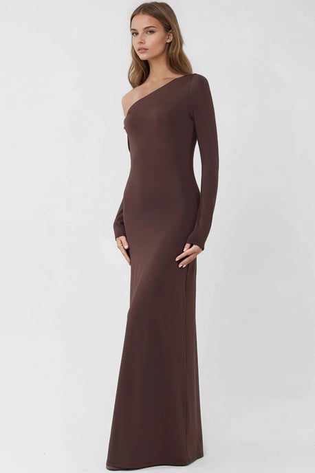Asymmetrisk krage Maxi Bodycon-klänning - Image 2