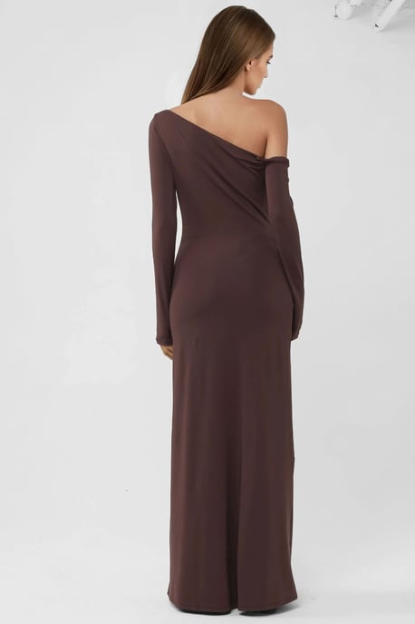 Asymmetrisk krage Maxi Bodycon-klänning - Image 3