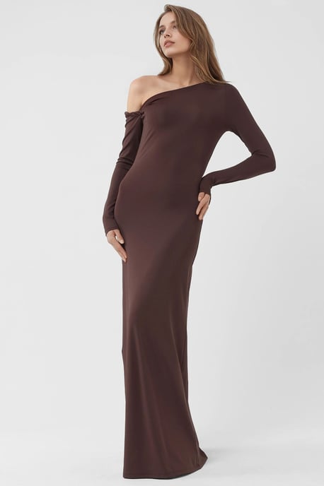Asymmetrisk krage Maxi Bodycon-klänning - Image 4