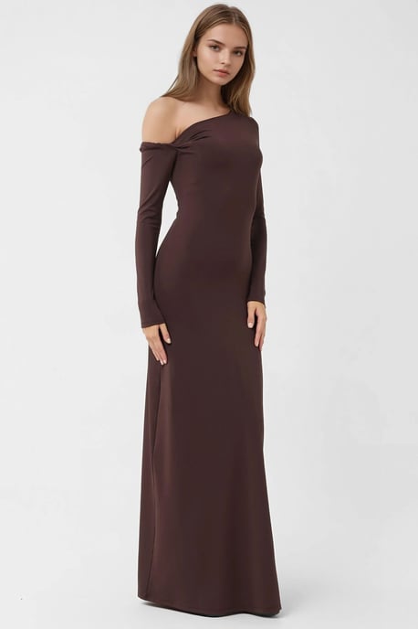 Asymmetrisk krage Maxi Bodycon-klänning - Image 6