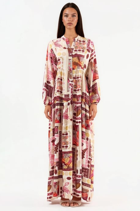 V-hals Patroon Maxi Jurk - Image 3