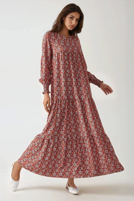 Geprinte Korte Mouw Viscose Maxi Jurk - Image 2