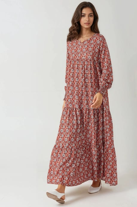 Geprinte Korte Mouw Viscose Maxi Jurk - Image 3