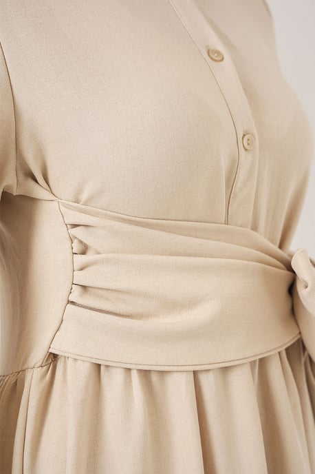 Langsleeve A-vorm Maxi-jurk met Tailleband Detail - Image 6