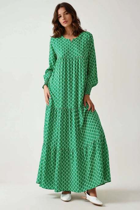 Geprinte Korte Mouw Viscose Maxi Jurk - Image 1