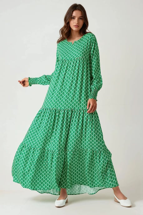 Geprinte Korte Mouw Viscose Maxi Jurk - Image 3