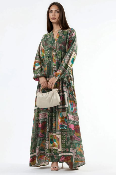 V-hals Patroon Maxi Jurk - Image 3