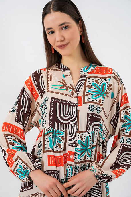 Patterned V-Neck Maxi Dress - Image 2