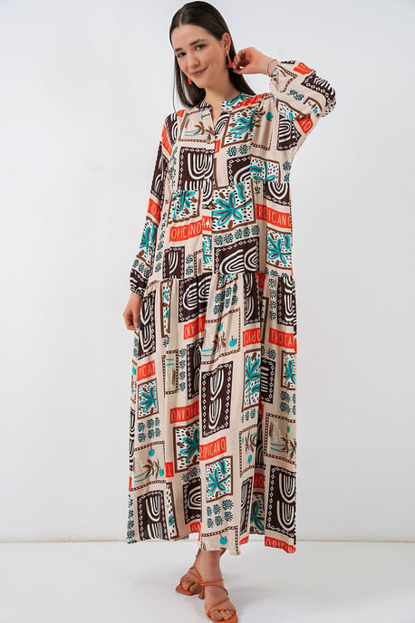 Patterned V-Neck Maxi Dress - Image 3