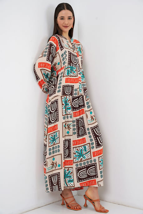 Patterned V-Neck Maxi Dress - Image 4