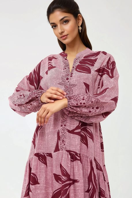 Geprinte Lange Mouwen Viscose Maxi Jurk - Image 2