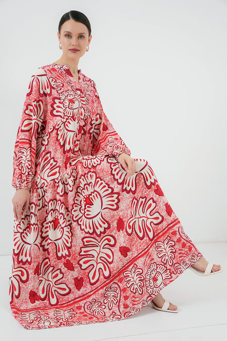 Geprinte V-hals Maxi-jurk met Knoopsluiting - Image 2