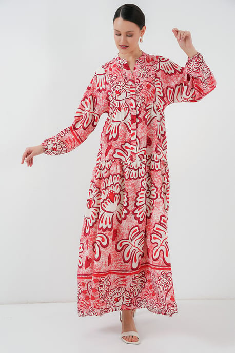 Geprinte V-hals Maxi-jurk met Knoopsluiting - Image 3