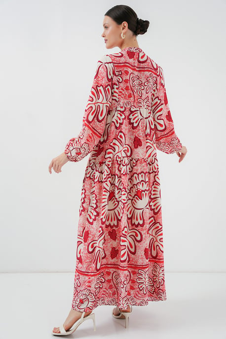 Geprinte V-hals Maxi-jurk met Knoopsluiting - Image 5