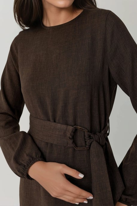Maxi-jurk met lange mouwen en gebogen detail - Image 4