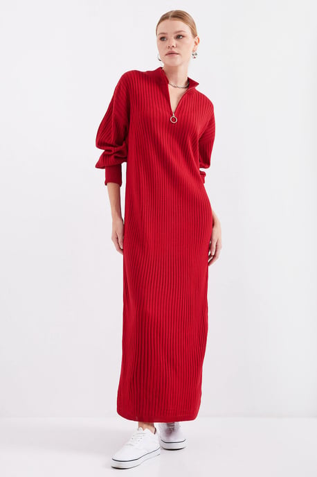 Geweven Tricot Jurk met Halve Col en Rits - Image 1