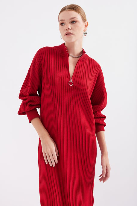 Geweven Tricot Jurk met Halve Col en Rits - Image 2