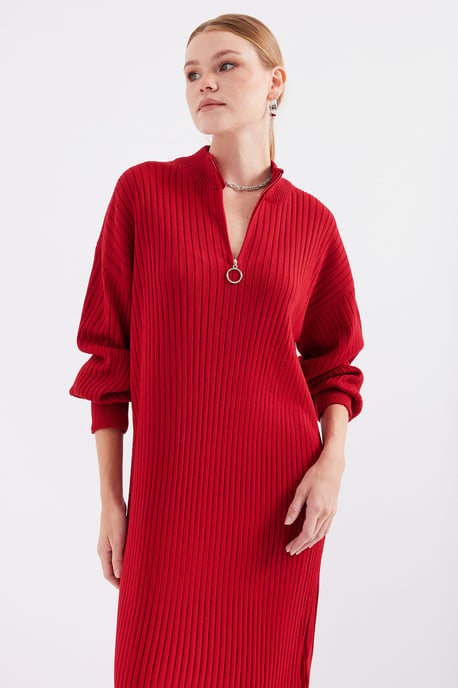 Geweven Tricot Jurk met Halve Col en Rits - Image 4