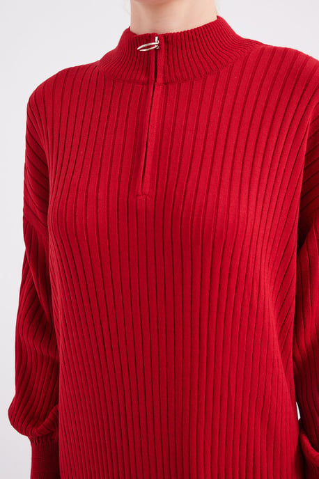 Geweven Tricot Jurk met Halve Col en Rits - Image 5