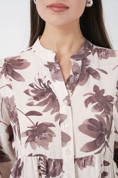 Floral Maxi Dress with Mandarin Collar and Button Closure - Image 6
